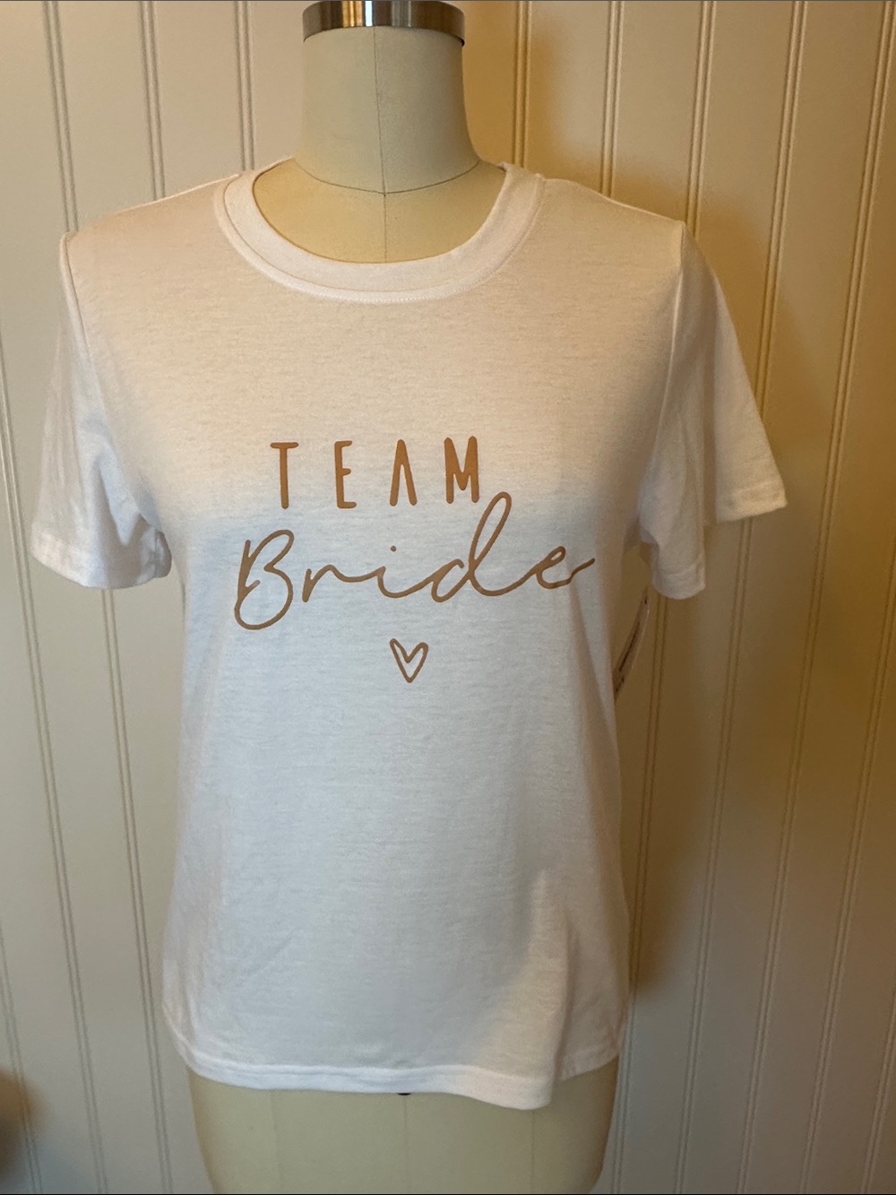 Team Bride White Graphic Tee with Rose Gold Print